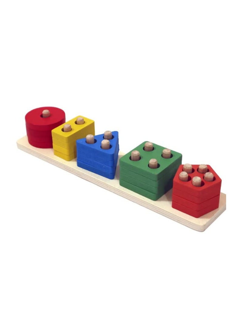 Grizzly Wooden Geometric Shapes Matching Educational Toys Set, 5 Column Blocks. - Image 2